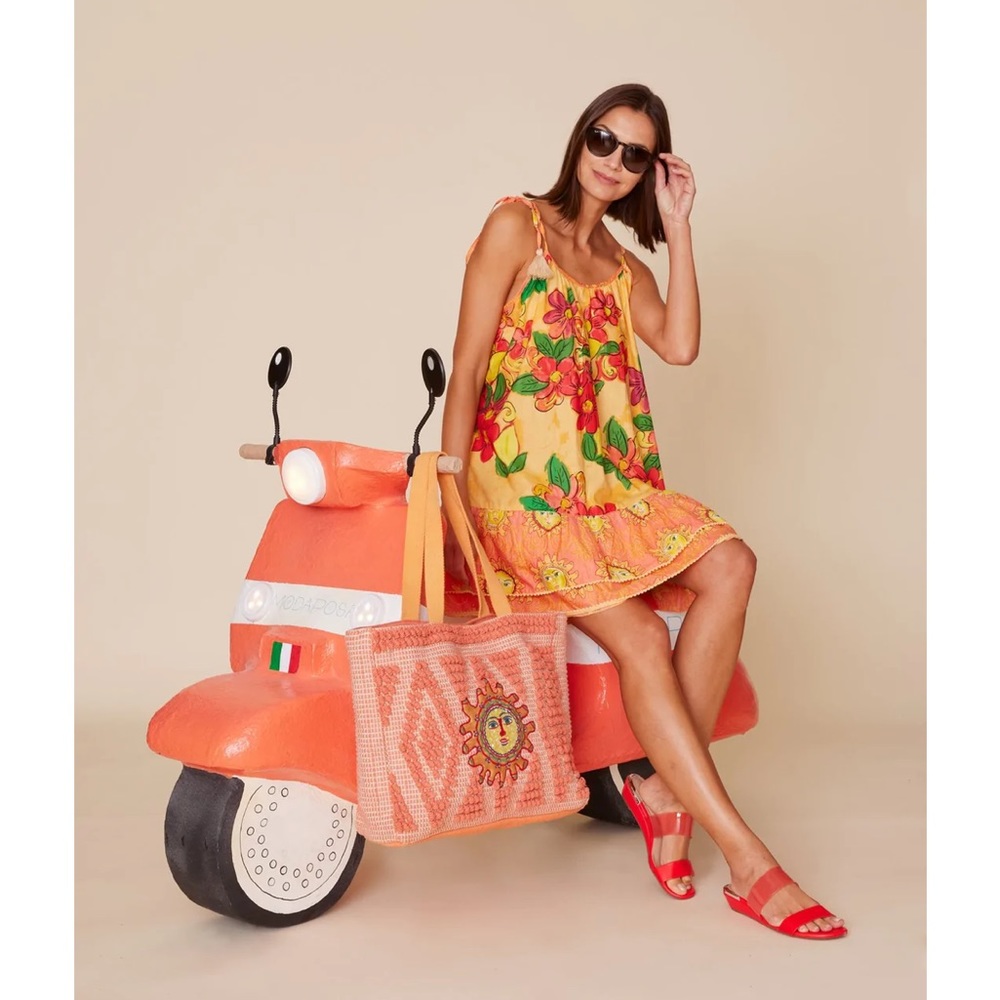 Modaposa  strap beach cover up mini dress with pom pom